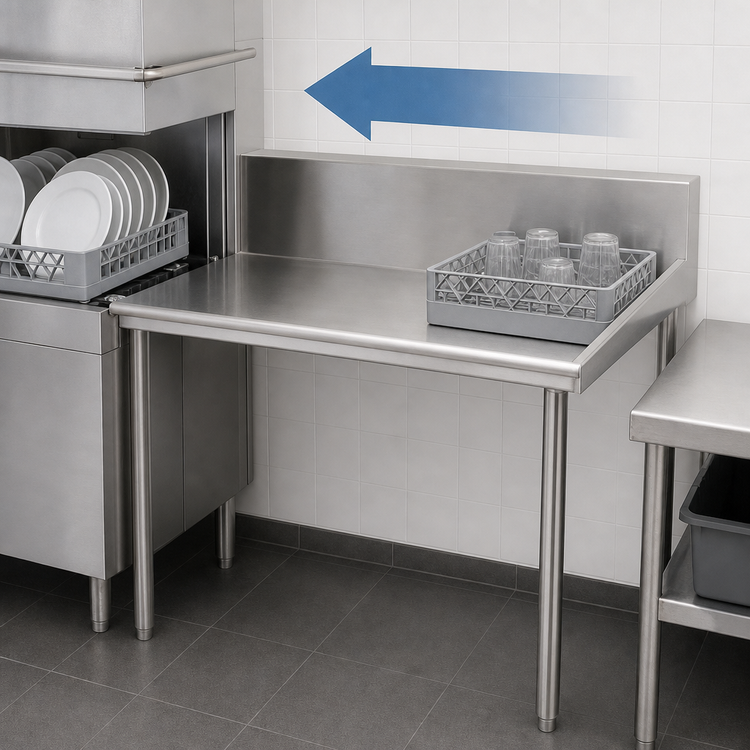 Product image #3 for John Boos E-Series Clean Straight Stainless Steel Dish Table, 36 x 30 Inches, 10-Inch Backsplash, Right-to-Left Operation