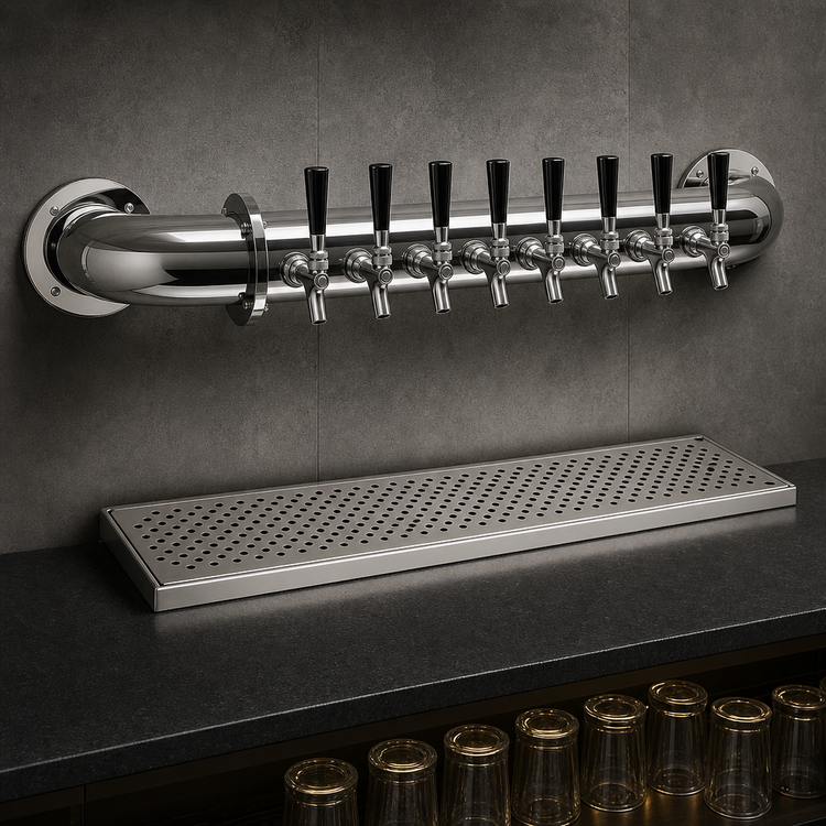 Product image #3 for Glastender Pipe Wall Draft Dispensing Tower, Wall-Mount, 8 Faucets, Glycol-Cooled, Mirror Finish