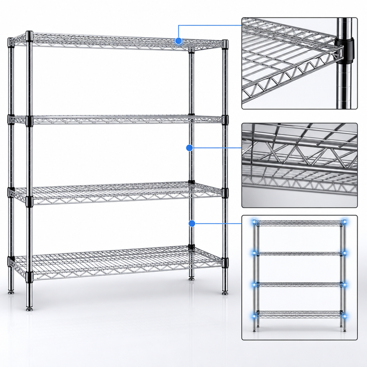 Product image #3 for Add-A-Shelf 4-Tier Stationary Wire Shelving Starter Unit, 48W x 21D x 63H, Chrome Finish