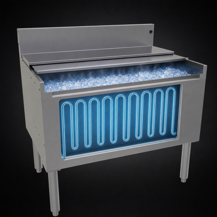 Product image #3 for Glastender Extra Deep Stainless Steel Underbar Ice Bin with 10-Circuit Cold Plate, 36 x 24 Inches