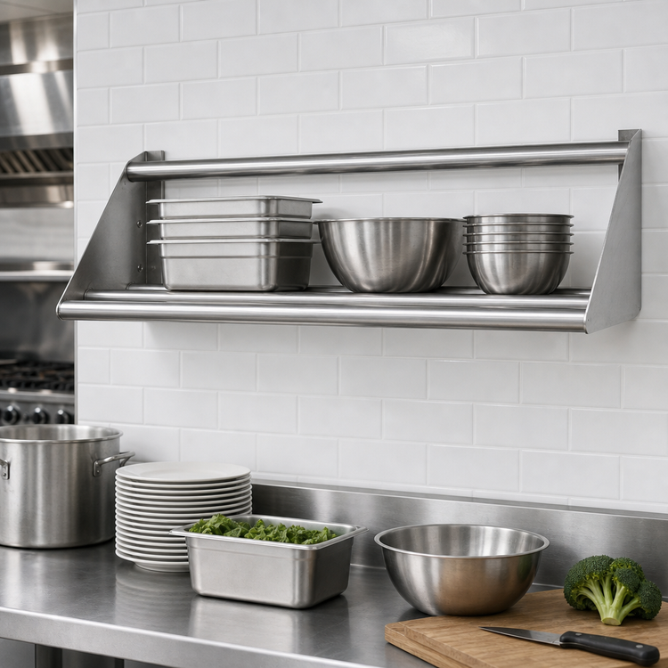 Product image #3 for Eagle Wall-Mounted Tubular Rack Shelf, 84W x 15-1/2D x 12H, Knock-Down, 304 Stainless Steel