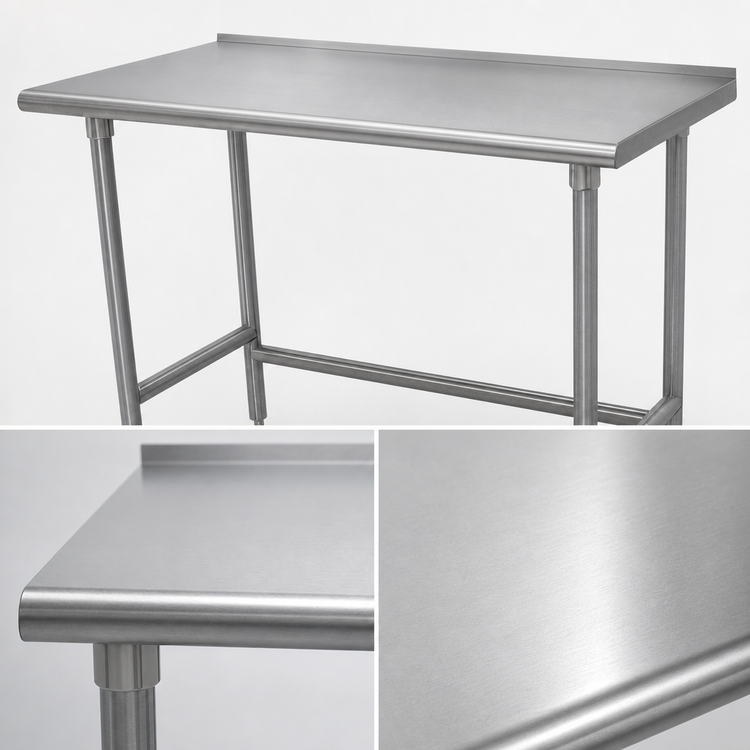 Product image #3 for Advance Tabco 120-Inch x 36-Inch 14-Gauge 304 Stainless Steel Open Base Work Table with 1-1/2-Inch Rear Splash