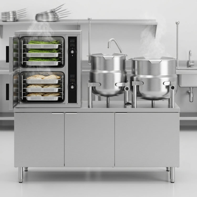 Product image #2 for Crown ECX-10-6-10 Electric Two Compartment Convection Steamer and Kettle with 6-Gallon and 10-Gallon Kettles
