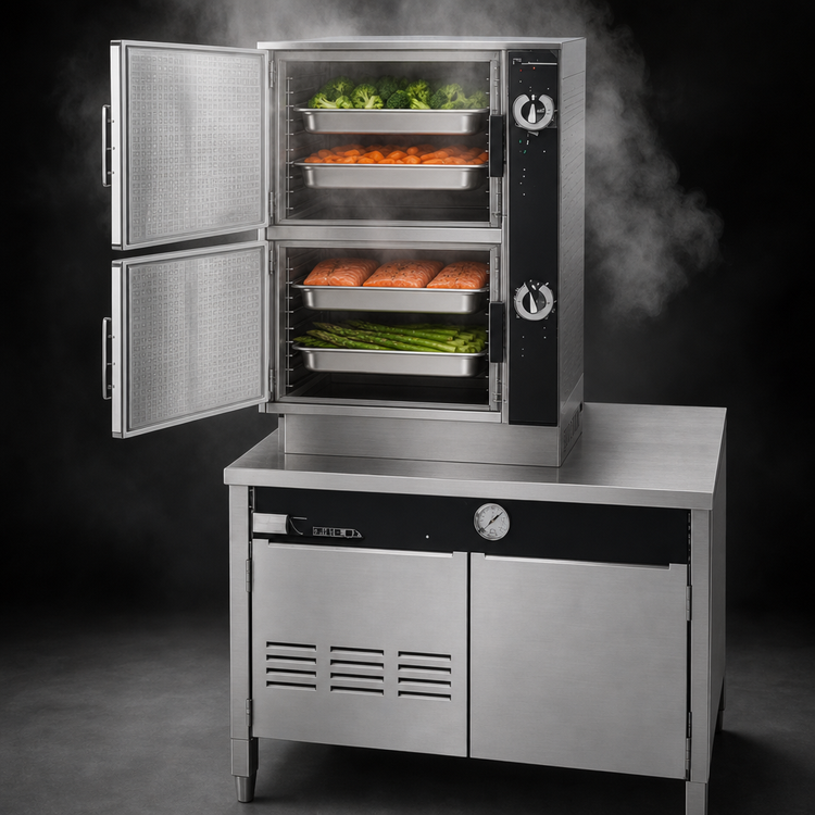 Product image #3 for Groen HyPlus 2-Compartment Gas Pressureless Steamer with 36-Inch Cabinet Base