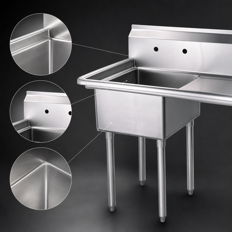 Product image #3 for Turbo Air One-Compartment 304 Stainless Steel Sink with 18-Inch Right-Hand Drainboard and 18 x 18 x 11 Bowl