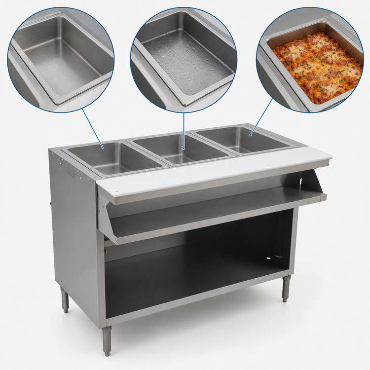 Product image #3 for Spec-Master SHT3CB-208-3 Electric 3-Pan Sealed Well Hot Food Table with Open Cabinet Base