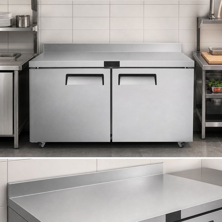 Product image #3 for Atosa 60.2-Inch Two-Section Worktop Freezer with Backsplash, 17.2 Cu. Ft., Solid Doors, Stainless Steel