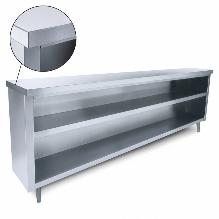 Product image #3 for Advance Tabco 60-Inch x 15-Inch Stainless Steel Dish Cabinet with Open Base and Mid-Shelf
