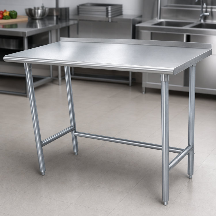 Product image #3 for Advance Tabco Special Value Series 30 x 30 Inch Corner Stainless Steel Work Table with 16-Gauge 304 Top, Open Base, and 1-1/2 Inch Rear Up-Turn