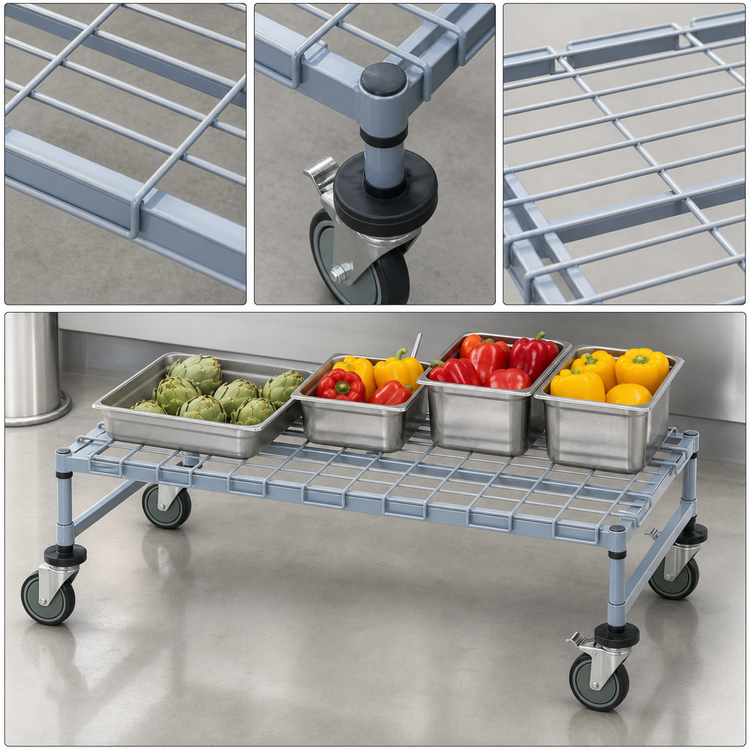 Product image #3 for Quantum Mobile Wire Dunnage Platform Rack, 42"W x 18"D x 12"H, Gray Epoxy Antimicrobial Finish