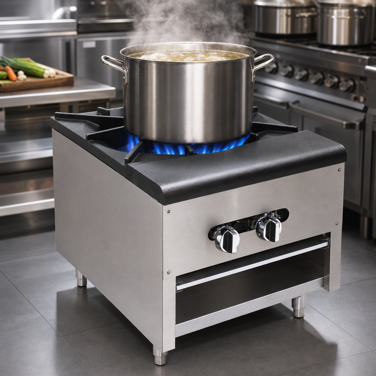 Product image #3 for Comstock-Castle 18-Inch Gas Stock Pot Range with Open Front Cabinet Base, 1 Double Burner Section, 110,000 BTU