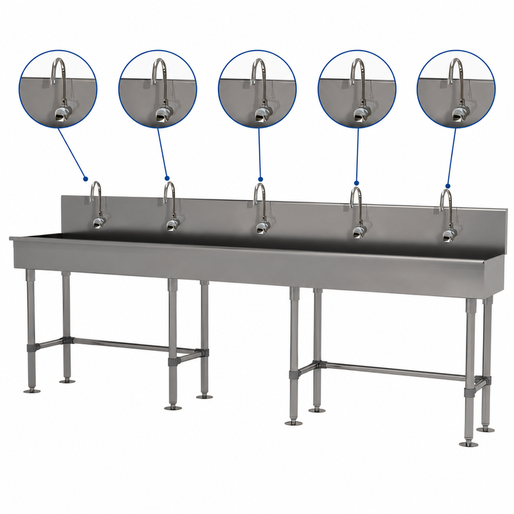 Product image #3 for Advance Tabco 100-Inch Freestanding ADA-Compliant Multiwash Hand Sink with 5 Electronic Faucets
