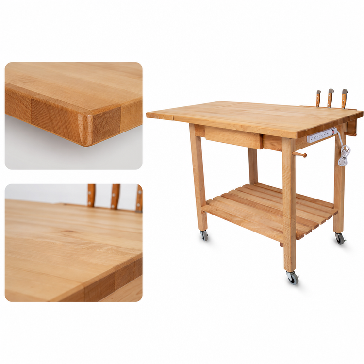 Product image #3 for John Boos Boos Block Deluxe Maple Culi Cart Island Work Table with 1-1/2-Inch Edge Grain Top, Drop Leaf, Drawer and Casters