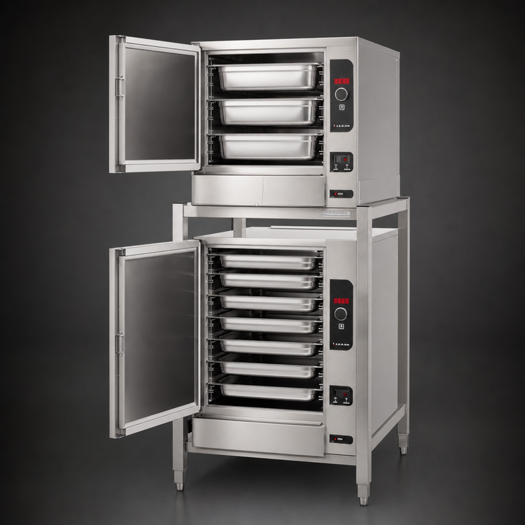 Product image #3 for SteamChef 3 & 6 Double-Stacked Boilerless Gas Convection Steamer with Stand