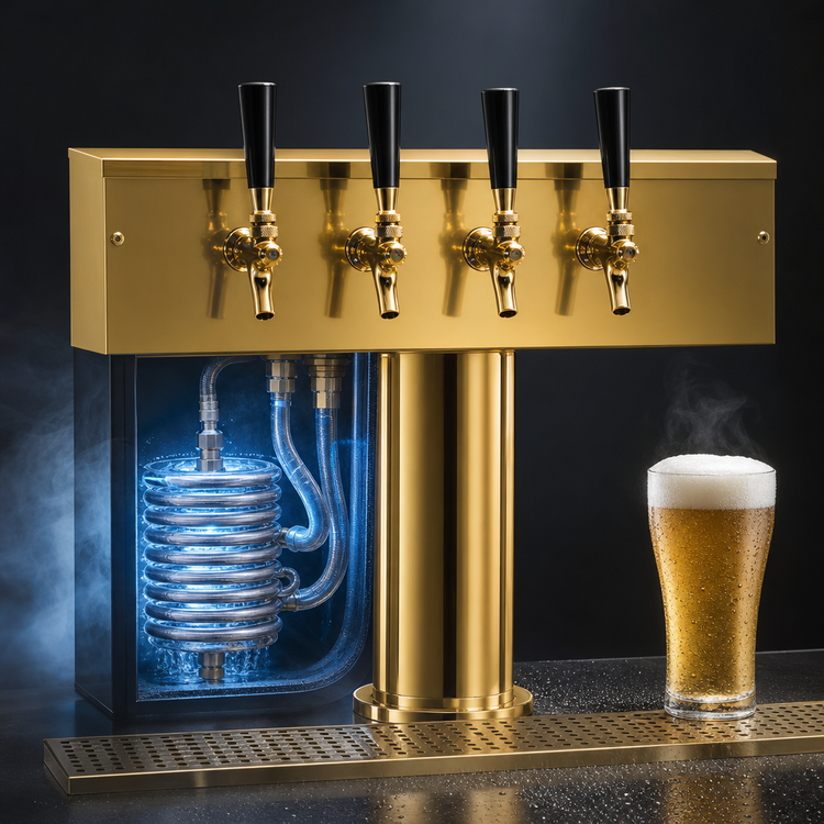 Product image #3 for T Style Countertop 4-Faucet Glycol-Cooled Draft Beer Tower, PVD Brass Finish