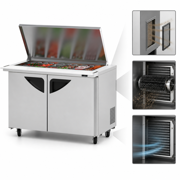 Product image #3 for Turbo Air Super Deluxe 48 1/4 Inch 2-Section Sandwich/Salad Mega Top Prep Table with Flat Lid and Rear-Mounted Refrigeration