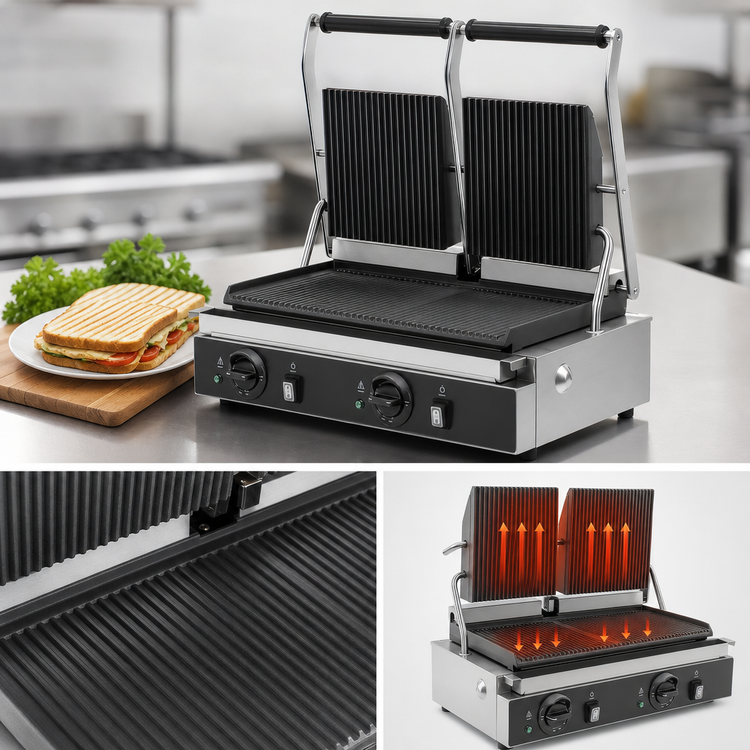 Product image #3 for Vollrath Countertop Electric Panini Press with Cast-Iron Grooved Plates