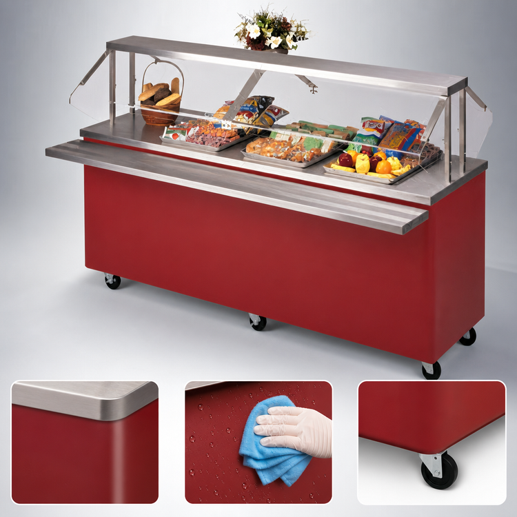 Product image #3 for Dinex DXPR6ST Reflections 96" Solid Top Mobile Serving Counter