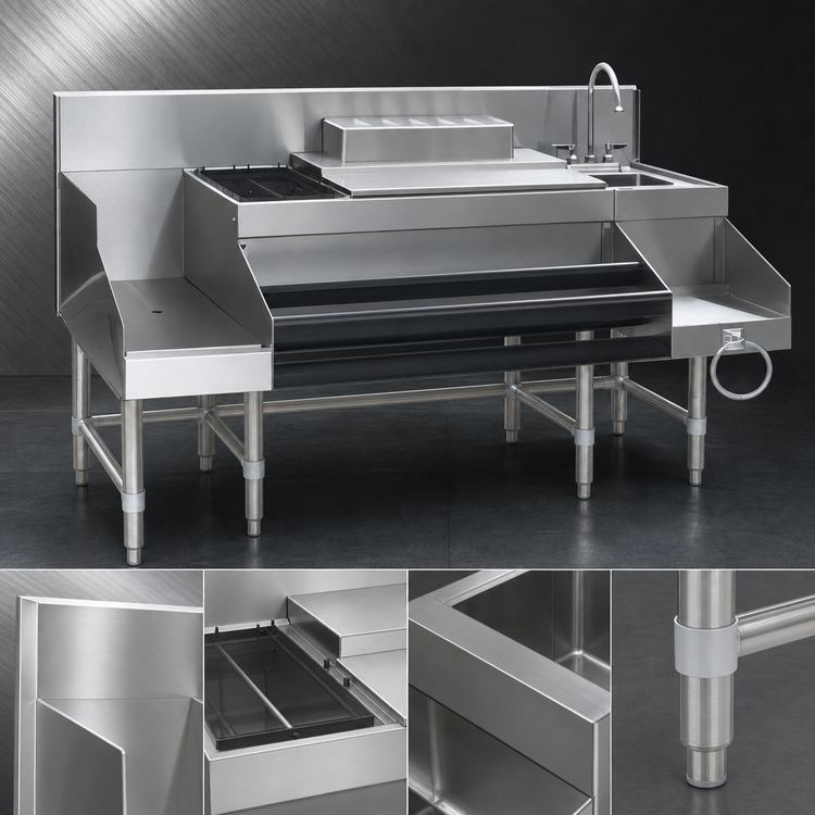 Product image #3 for Spec-Bar CCS-60-1 60" Underbar Ice Bin/Cocktail Station with Blender Sink