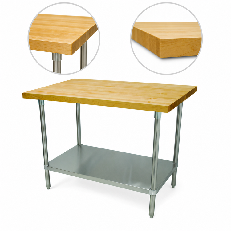 Product image #3 for Advance Tabco Hard Maple Top Work Table with Stainless Steel Base and Adjustable Undershelf, 48W x 30D