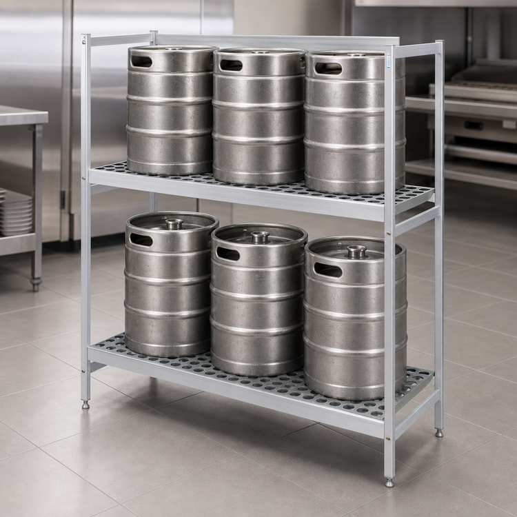 Product image #3 for Fermod 2-Shelf Aluminum Keg Rack, 6-Keg Capacity, 52W x 18D x 57H