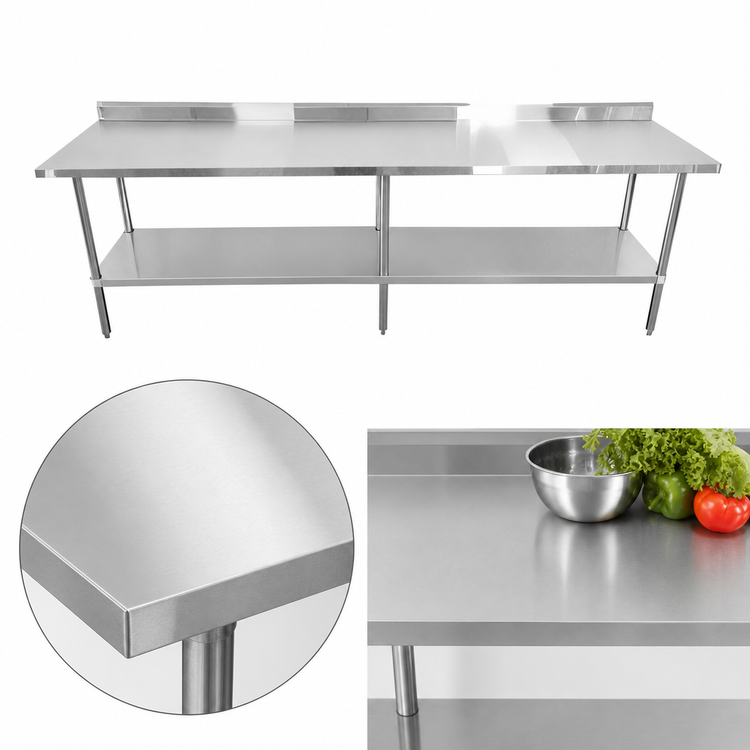 Product image #3 for Sapphire 120" x 24" Stainless Steel Commercial Work Table with 5" Backsplash and Adjustable Undershelf