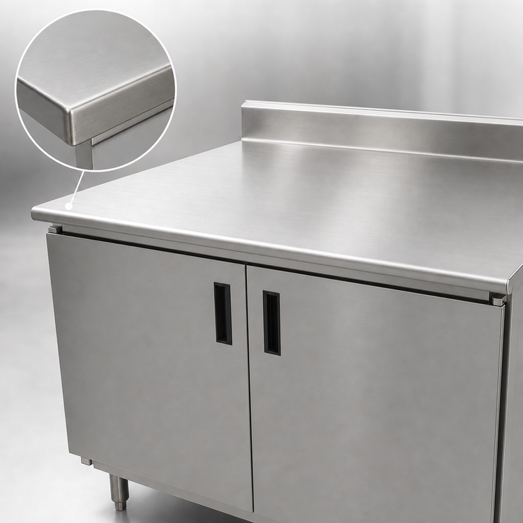 Product image #3 for Advance Tabco Special Value Series 96" x 24" 16 Gauge 304 Stainless Steel Enclosed Work Table with Sliding Doors and 5" Backsplash