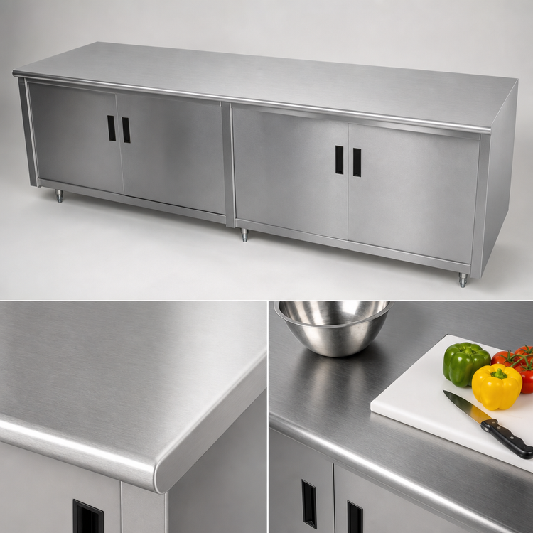Product image #3 for Advance Tabco 72 Inch x 30 Inch Enclosed Work Table with Cabinet Base, Mid-Shelf, Hinged Doors, and 14 Gauge 304 Stainless Steel Top