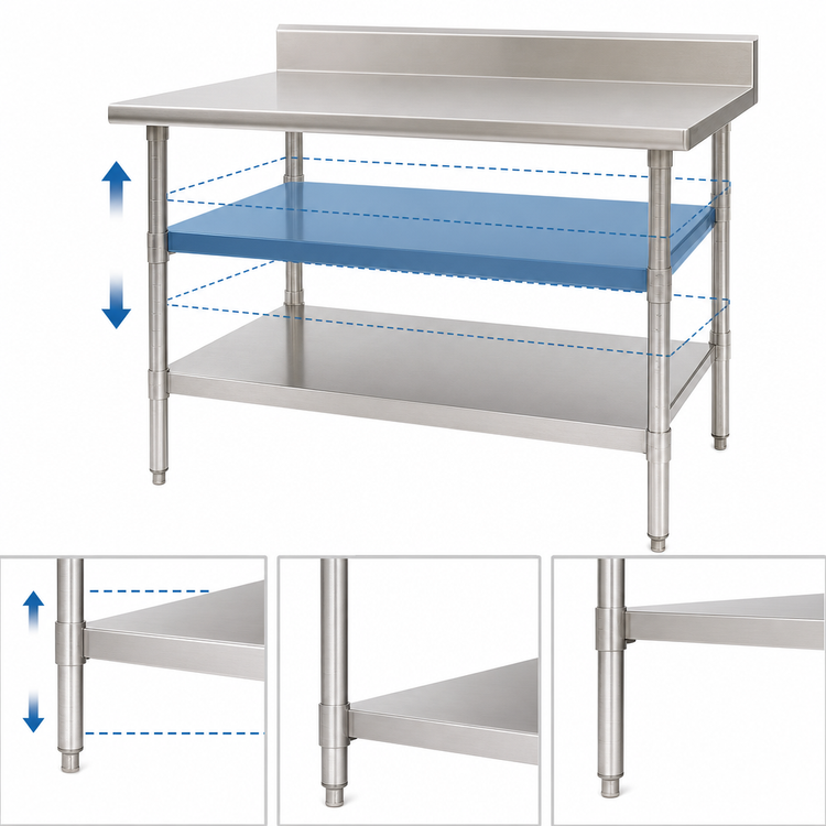 Product image #3 for Eagle Group Adjustable Stainless Steel Work Table Undershelf for 108-Inch x 30-Inch Uni-Lok Hat Channel Frame Tables