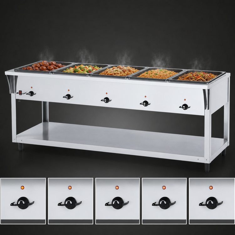 Product image #3 for Vollrath ServeWell SL 5-Well Electric Hot Food Table, 76 Inch, 208-240V, Open Shelf Base