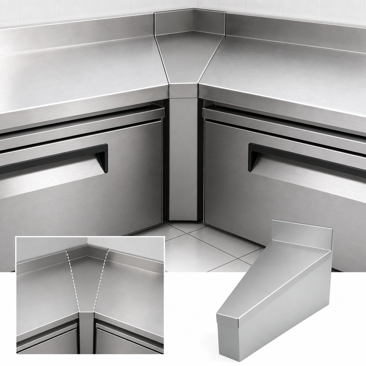 Product image #4 for BK Resources Underbar Corner Filler for (2) 21-Inch Units, 15° Inside/Rear Angle, 18-Gauge Stainless Steel, 4-Inch Riser