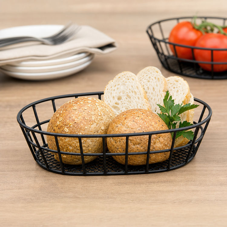 Product image #3 for American Metalcraft Oval Mesh Serving Basket, 9 x 6 x 2-1/2 Inches, Black Wrought Iron