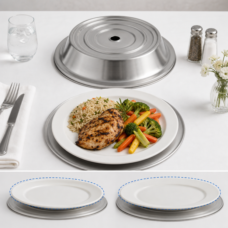 Product image #3 for Round Stainless Steel Plate Cover with Stand for 12-3/16 to 12-9/16 Inch Plates