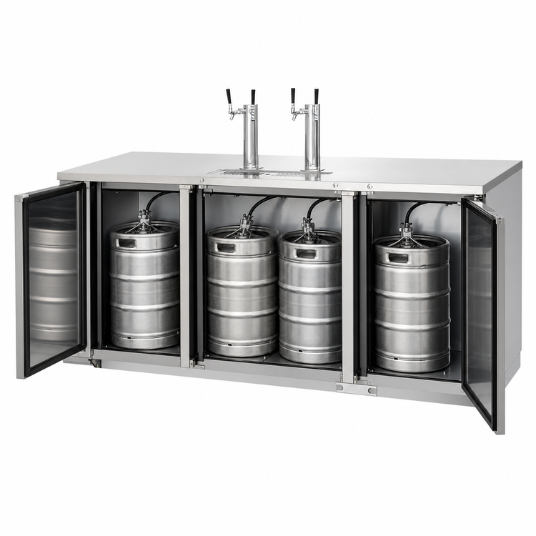 Product image #3 for Everest Refrigeration Three-Section Direct Draw Keg Refrigerator, 4 Half-Barrel Keg Capacity, 2 Stainless Steel Draft Towers