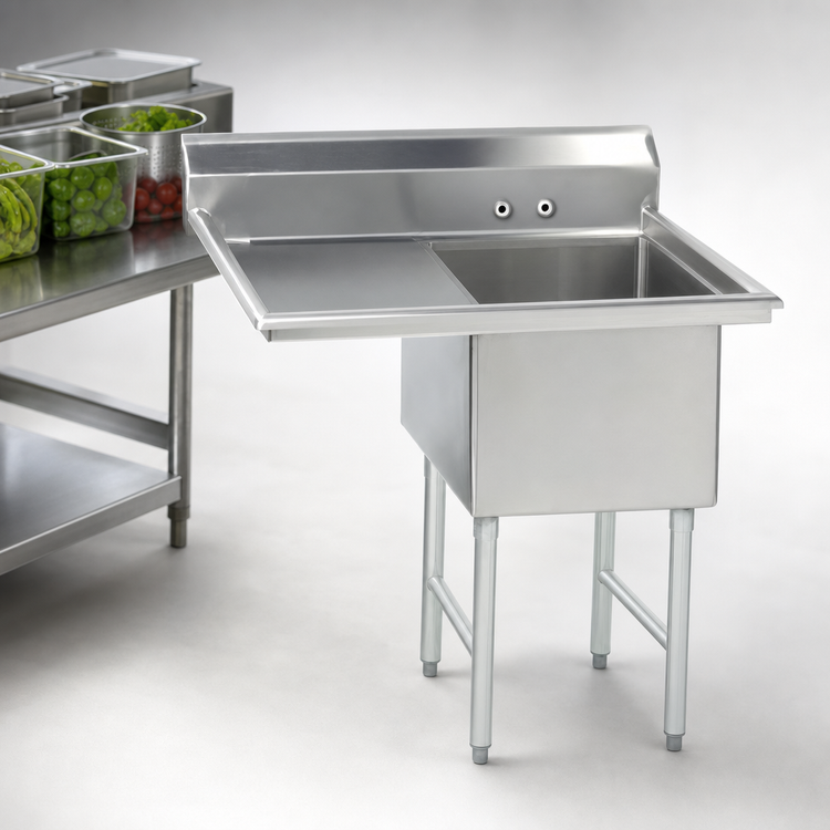 Product image #3 for Advance Tabco Special Value Series 1-Compartment Fabricated Sink with 24-Inch Left Drainboard, 18 x 24 x 14-Inch Bowl, 16-Gauge 304 Stainless Steel