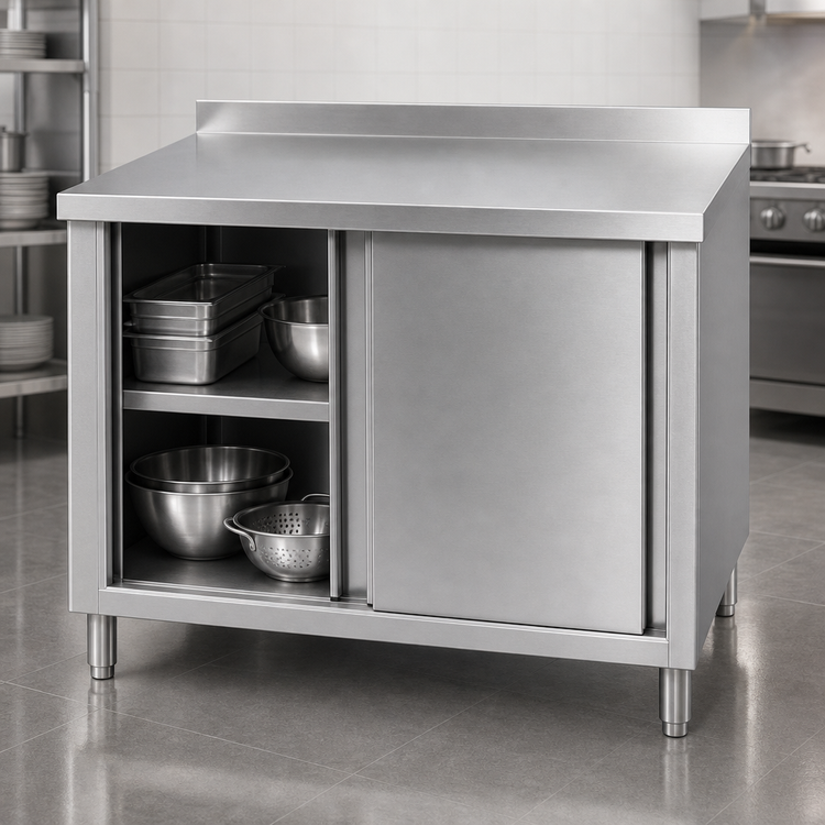 Product image #3 for 48-Inch Stainless Steel Enclosed Work Table with Sliding Doors and Shelf