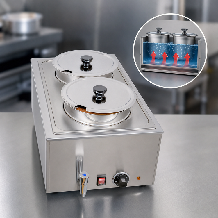 Product image #3 for Stainless Steel Double Countertop Wet Food Warmer, 2 x 8-Liter, 120V
