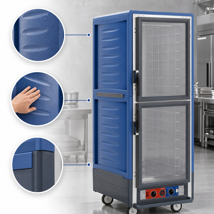 Product image #3 for Metro C5 3 Series Full-Height Combination Heated Holding & Proofing Cabinet with Blue Insulation Armour, Dutch Clear Polycarbonate Doors, and Fixed Wire Slides