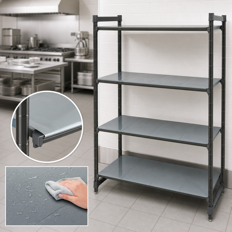 Product image #3 for Cambro Camshelving Basics Plus 4-Tier Solid Stationary Starter Shelving Unit, 24 Inch Deep x 36 Inch Long x 72 Inch High, Brushed Graphite
