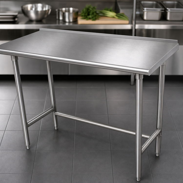 Product image #3 for Advance Tabco TSFG-3610 Stainless Steel Work Table, 120 x 36 Inch, Open Base, 1-1/2 Inch Rear Up-Turn