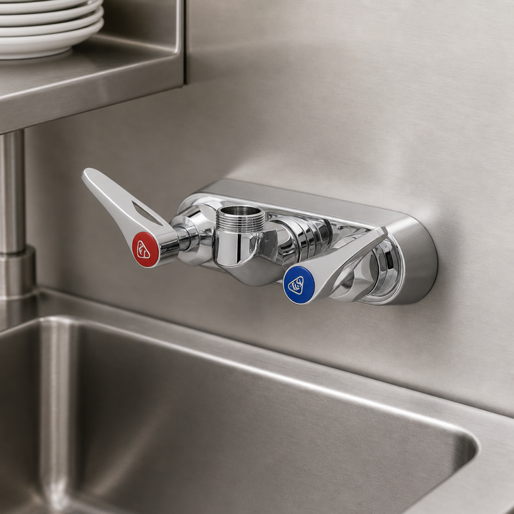 Product image #3 for T&S Brass Wall-Mount Workboard Mixing Faucet Base, 4-Inch Centers, Less Nozzle, Lever Handles, Cerama Cartridges