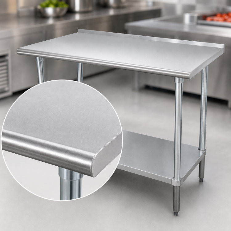 Product image #3 for Advance Tabco 60" x 36" 14-Gauge 304 Stainless Steel Work Table with 1-1/2" Rear Up-Turn and Adjustable Undershelf
