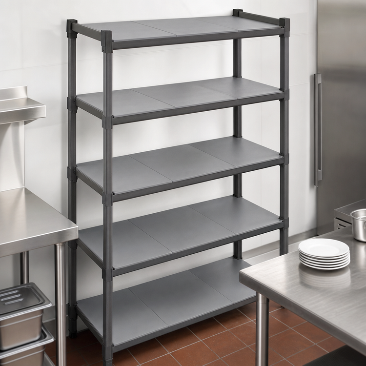 Product image #3 for Cambro Camshelving Basics Plus 5-Shelf Solid Shelf Kit, 24"W x 42"L, Brushed Graphite