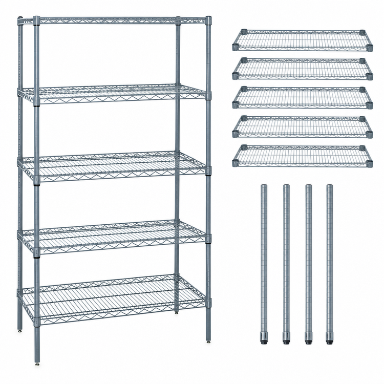 Product image #3 for Quantum 30"W x 14"D x 54"H Stationary Wire Shelving Starter Kit, 5 Shelves, Gray Epoxy Antimicrobial Finish