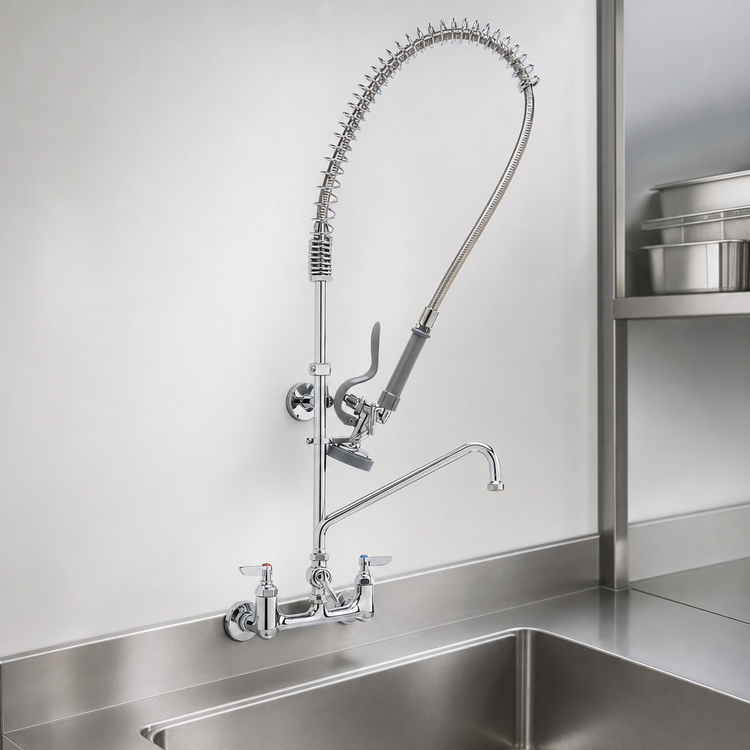Product image #3 for T&S Brass EasyInstall Wall-Mount Pre-Rinse Unit with Add-On Faucet, Wall Bracket, 44-Inch Hose and 6-Inch Swing Nozzle