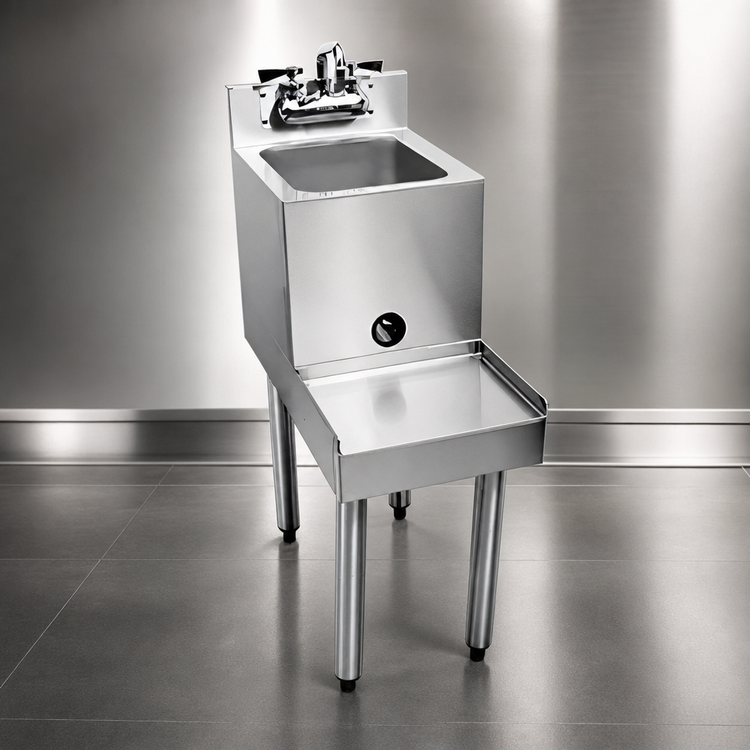 Product image #3 for CHOICE 14-Inch x 24-Inch Freestanding Stainless Steel Underbar Blender Station with Sink and Backsplash