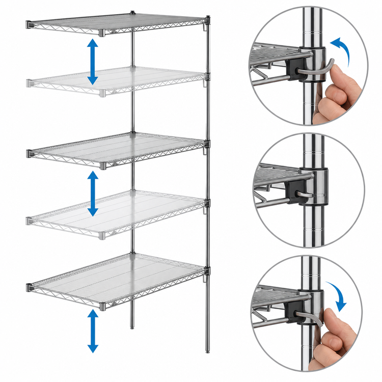 Product image #3 for Metro Super Erecta Super Adjustable Add-On Wire Shelving Unit, 24W x 18D x 74H, Chrome Plated, 5 Shelves