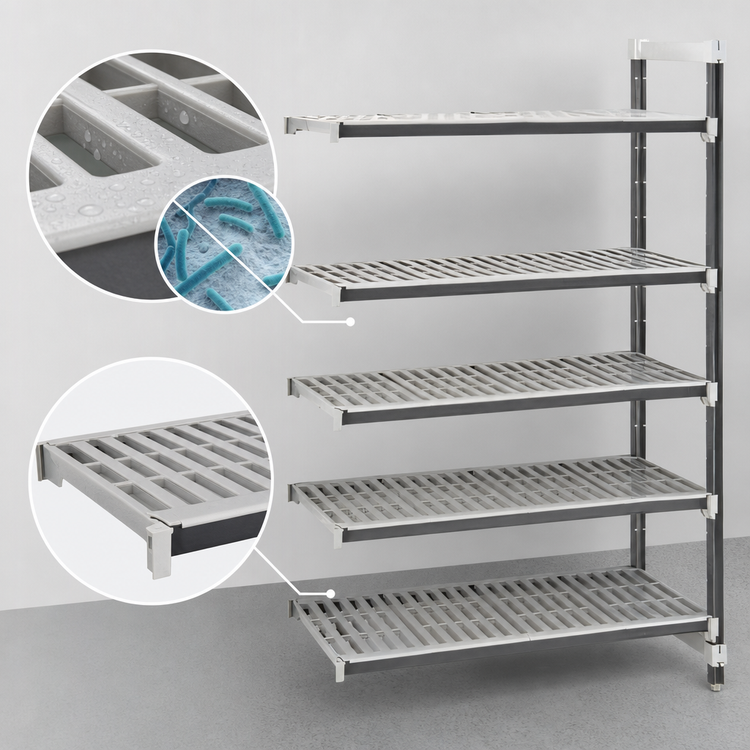 Product image #3 for Cambro Camshelving Elements XTRA 24" x 42" x 72" 5-Tier Stationary Add-On Shelving Unit, Vented, Speckled Gray