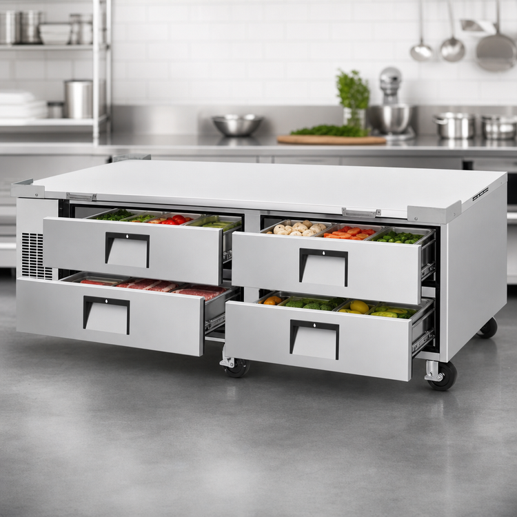 Product image #3 for Everest Refrigeration Two-Section Four-Drawer Chef Base Refrigerator, 84-Inch Wide, Self-Contained Side-Mounted Refrigeration