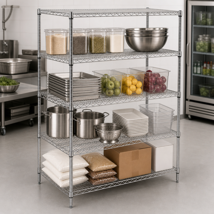 Product image #3 for Winco VCS-1848 18 x 48 x 72 Inch 4-Tier Chrome-Plated Wire Shelving Set